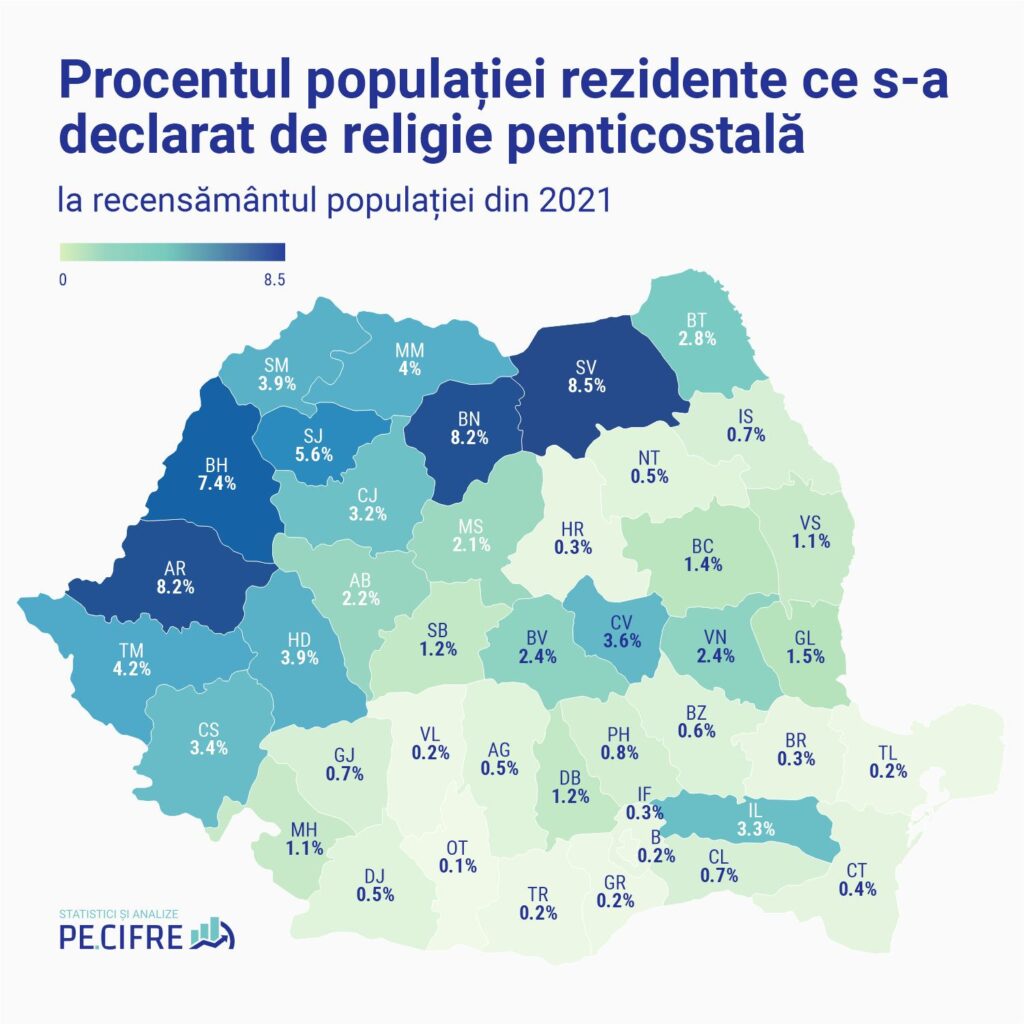 Procentajul populației rezidente a României ce s-a declarat de religie penticostală la recensământul din 2021