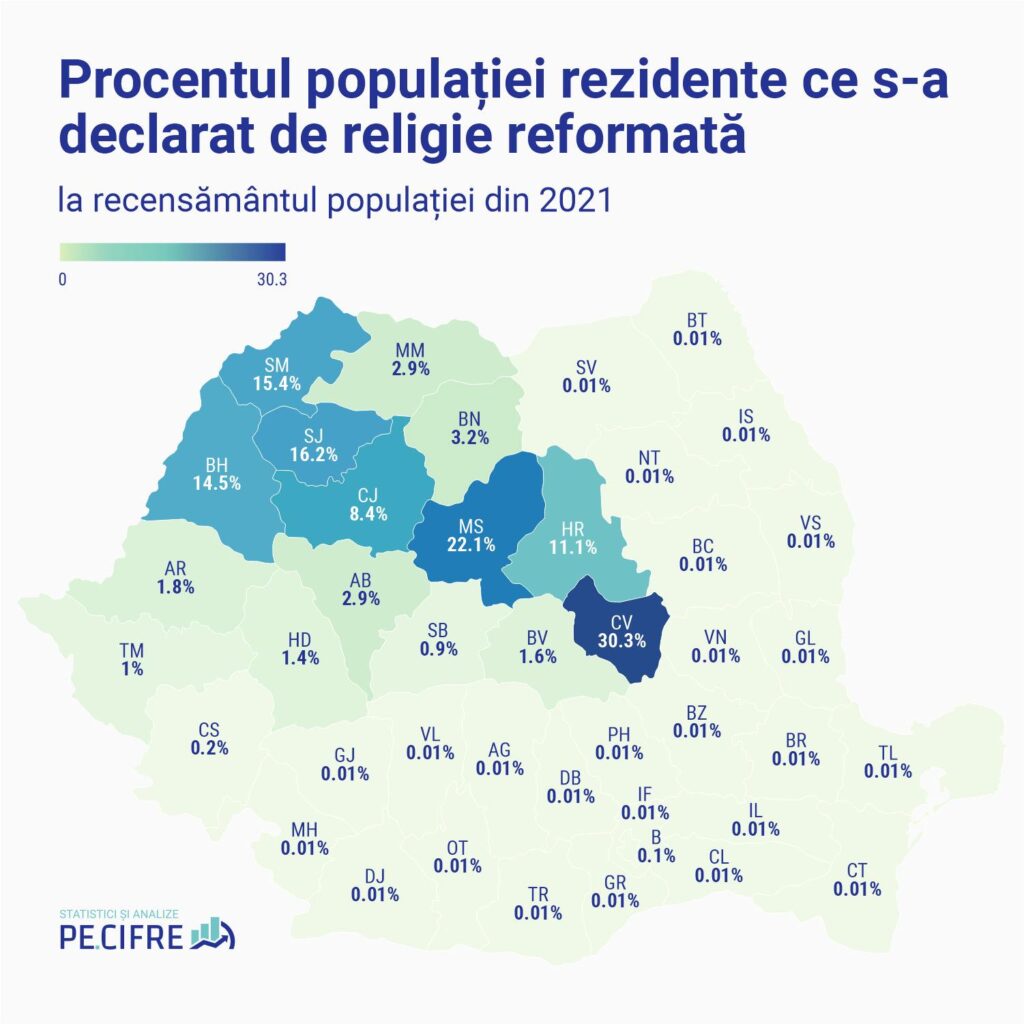 Procentajul populației rezidente a României ce s-a declarat de religie reformată la recensământul din 2021